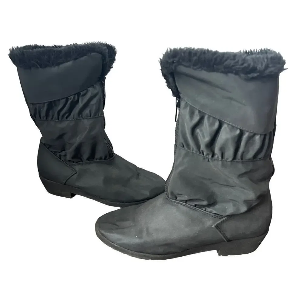 Walkables Comfort Shoes Black Front Zip Lined Winter Heel Boots Size 9